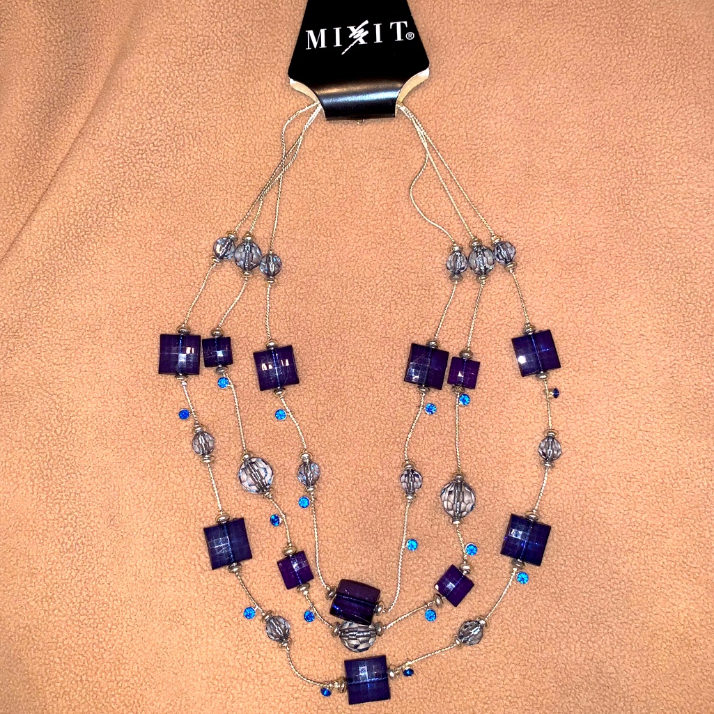 Nwt Mix-It 3-Strand Blue & Silver Beaded Necklace